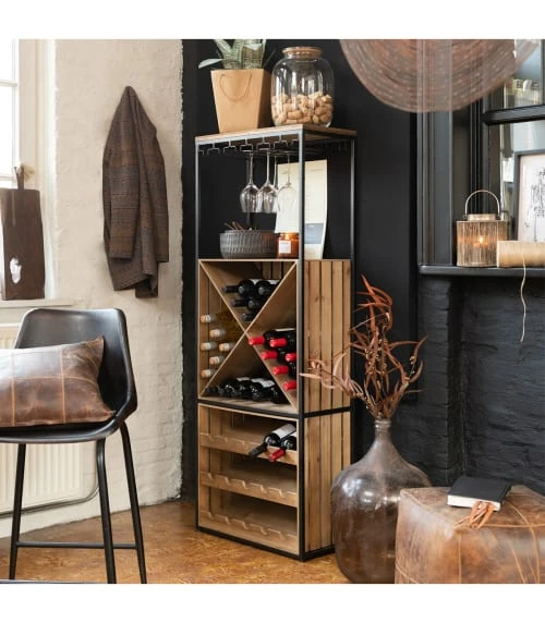 CALICOSY Armoire Bar Pour Les Verres Et Bouteilles En Bois Et Métal Noir 4 CALICOSY Armoire Bar Pour Les Verres Et Bouteilles En Bois Et Métal Noir – Image 2
