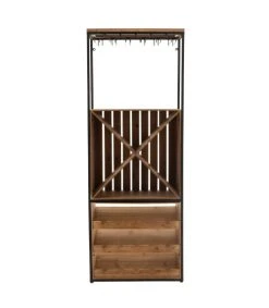 CALICOSY Armoire Bar Pour Les Verres Et Bouteilles En Bois Et Métal Noir