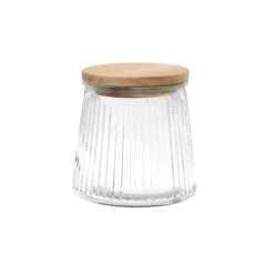 Maisons Du Monde Bocal En Verre Strié Couvercle En Bois D'acacia H12