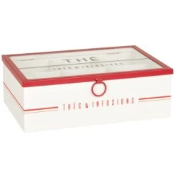 Maisons Du Monde Boîte à Thé écrue Et Rouge Avec Inscriptions Noires