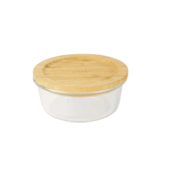 PEBBLY Boîte Ronde En Verre Avec Couvercle En Bambou 14,5x6cm