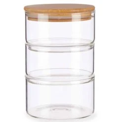 Wadiga Bonbonnière En Verre 3 étages Et Bouchon Hermétique Bambou