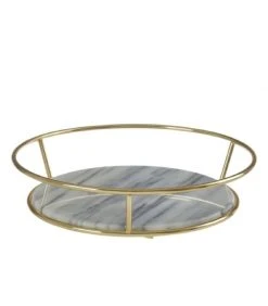 Wadiga Corbeille à Fruits Laiton Doré Et Marbre Blanc D27cm