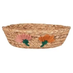 Maisons Du Monde Corbeille En Jacinthe D'eau Motifs à Fleurs Beiges, Rose Et Orange