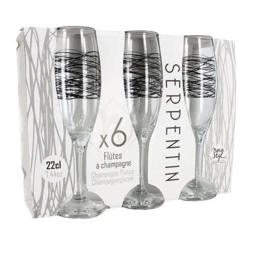 Novastyl Lot De 6 Flutes 22cl Avec Décor Serpentin Noir 4 Novastyl Lot De 6 Flutes 22cl Avec Décor Serpentin Noir – Image 2