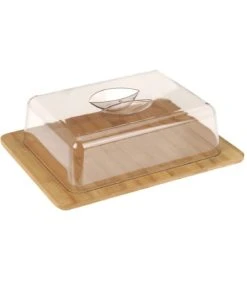 Wadiga Petit Plateau Fromage Bambou Rectangulaire Et Cloche Acrylique