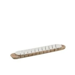 LANADECO Plat Rayures Bois De Manguier Blanc L66,5cm