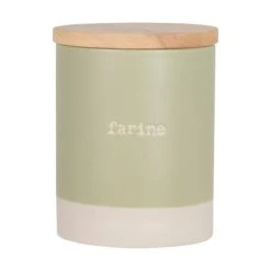 Maisons Du Monde Pot à Farine En Grès Vert Couvercle En Bois D'hévéa