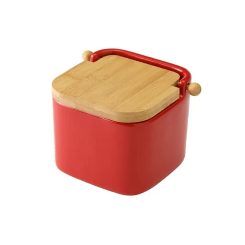 Wadiga Pot à Sel En Céramique Rouge Et Couvercle Bambou - 12x12x11cm 5 Wadiga Pot à Sel En Céramique Rouge Et Couvercle Bambou - 12x12x11cm – Image 3