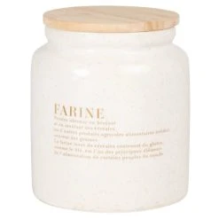 Maisons Du Monde Pot En Grès Ivoire Et Couvercle En Hévéa H15