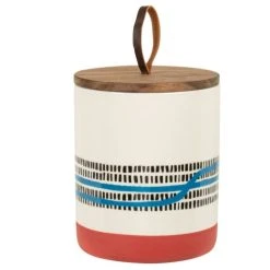 Maisons Du Monde Pot En Grès Motifs Multicolores Couvercle En Bois D'acacia D12