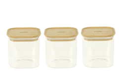 PEBBLY Set De 3 Boîtes Carrées En Verre Avec Couvercle En Bambou 800ml
