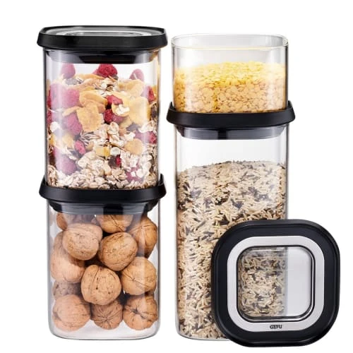 GEFU Set De 4 Boîtes De Conservation En Verre Noir 3 GEFU Set De 4 Boîtes De Conservation En Verre Noir