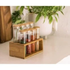 Wadiga Set De 8 Pots à épices En Verre Et Support En Bambou 18,5x10x16,5cm -Maisons Du Monde Boutique set de 8 pots a epices en verre et support en bambou 18 5x10x16 5cm 2