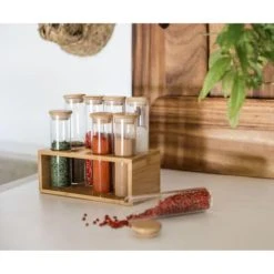 Wadiga Set De 8 Pots à épices En Verre Et Support En Bambou 18,5x10x16,5cm -Maisons Du Monde Boutique set de 8 pots a epices en verre et support en bambou 18 5x10x16 5cm 3