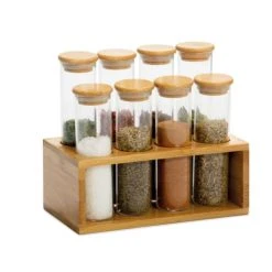 Wadiga Set De 8 Pots à épices En Verre Et Support En Bambou 18,5x10x16,5cm -Maisons Du Monde Boutique set de 8 pots a epices en verre et support en bambou 18 5x10x16 5cm 4